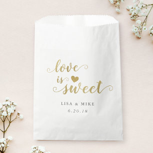 Love is Sweet Gold Script Wedding Bridal Shower Favour Bags
