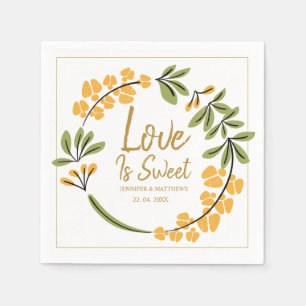 Love is sweet, green leaves vintage bridal shower napkin