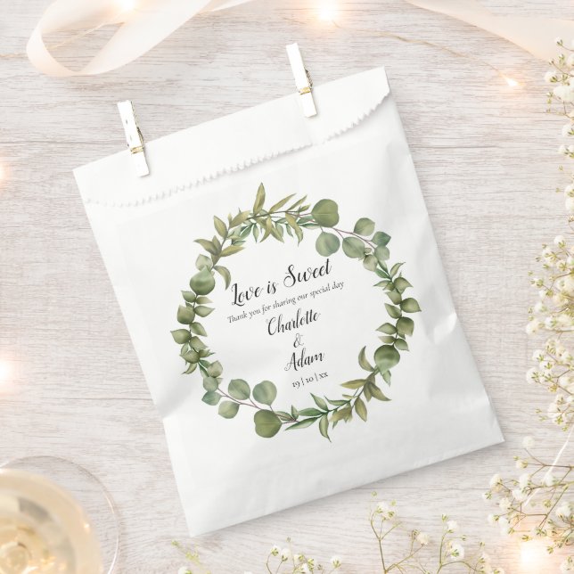 Love Is Sweet Greenery Garland Wedding Favour Bags (Clipped)