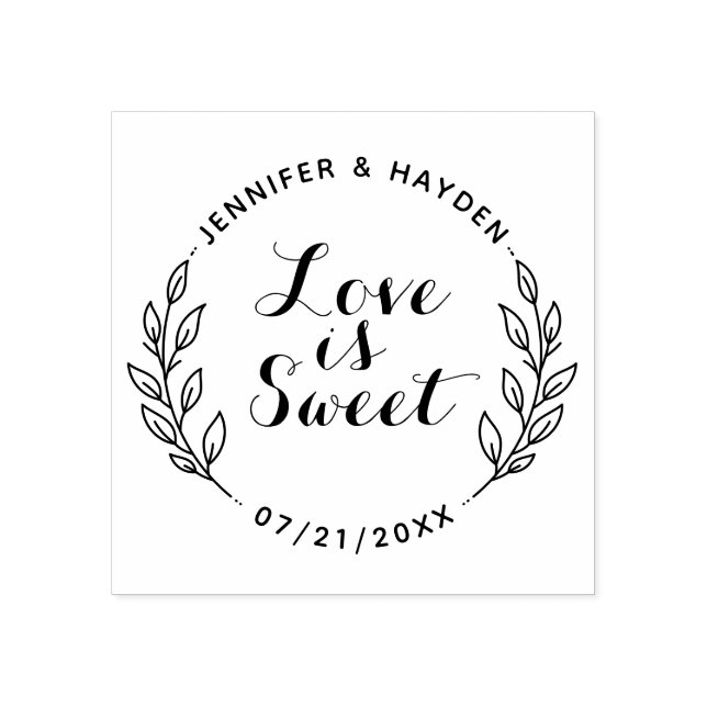 Love Is Sweet Hand Lettered Script & Rustic Wreath Rubber Stamp (Imprint)