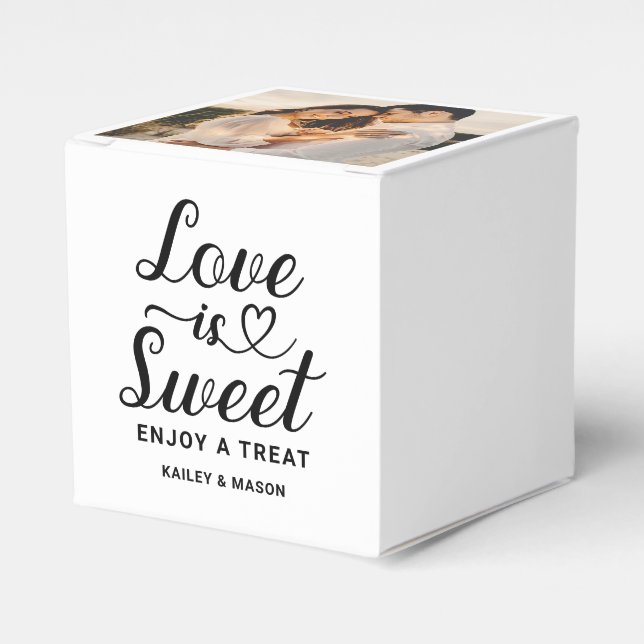 Love is Sweet Heart Script White Photo Wedding Favour Box (Front Side)
