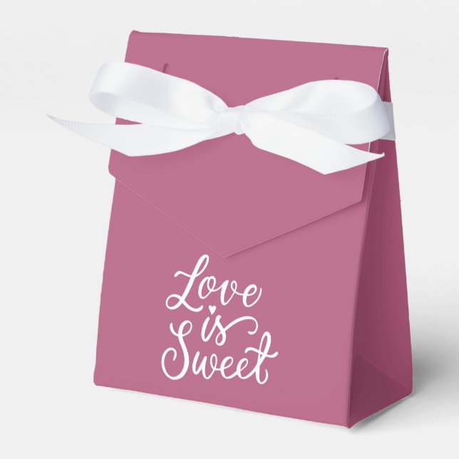 Love is Sweet in Berry and White colours Wedding Favour Box (Front Side)