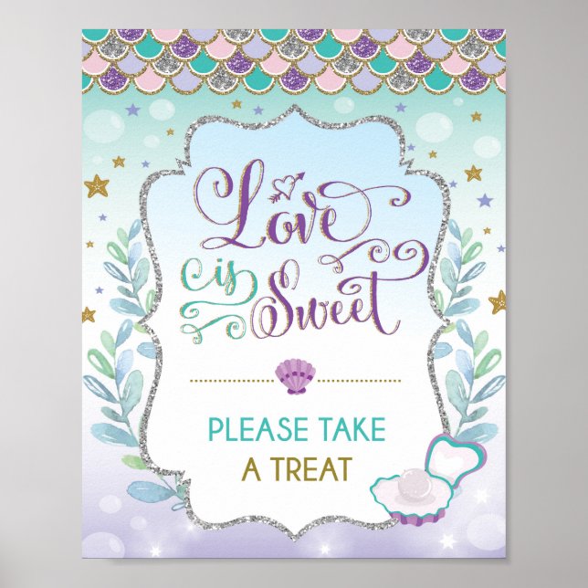 Love is Sweet Mermaid Bridal Shower Favours Sign (Front)