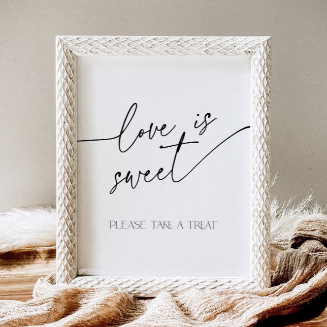 Love is Sweet Minimalist Black and White Buffet Pedestal Sign (Creator Uploaded)