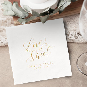 "love is sweet" modern calligraphy wedding foil napkins