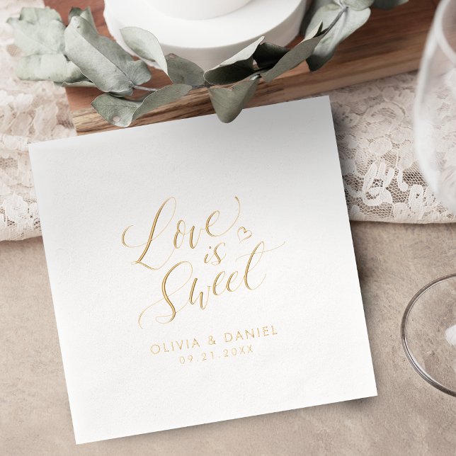 "love is sweet" modern calligraphy wedding foil napkins ("love is sweet" modern calligraphy wedding foil napkins)