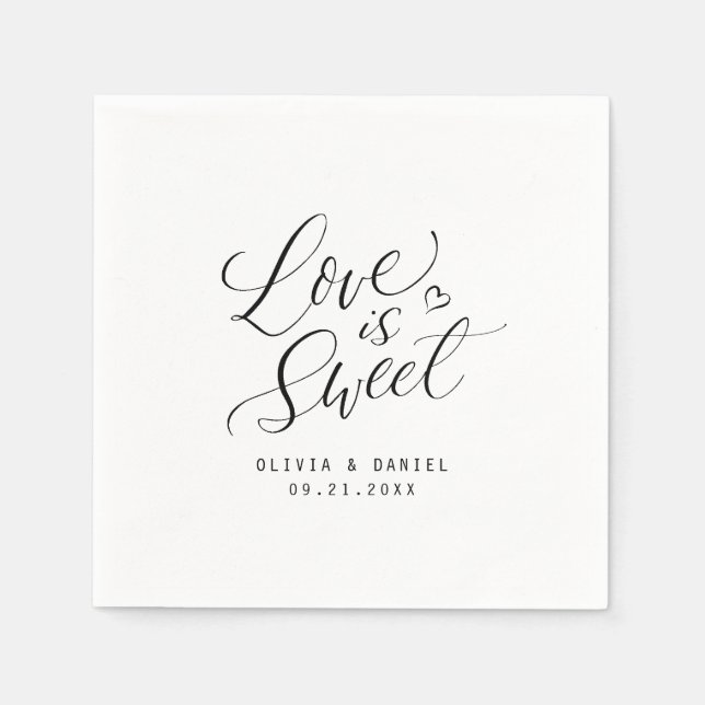 "love is sweet" modern calligraphy wedding napkin (Front)