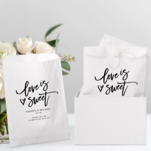 Love is Sweet Modern Fun Wedding Heart Handwriting Favour Bags