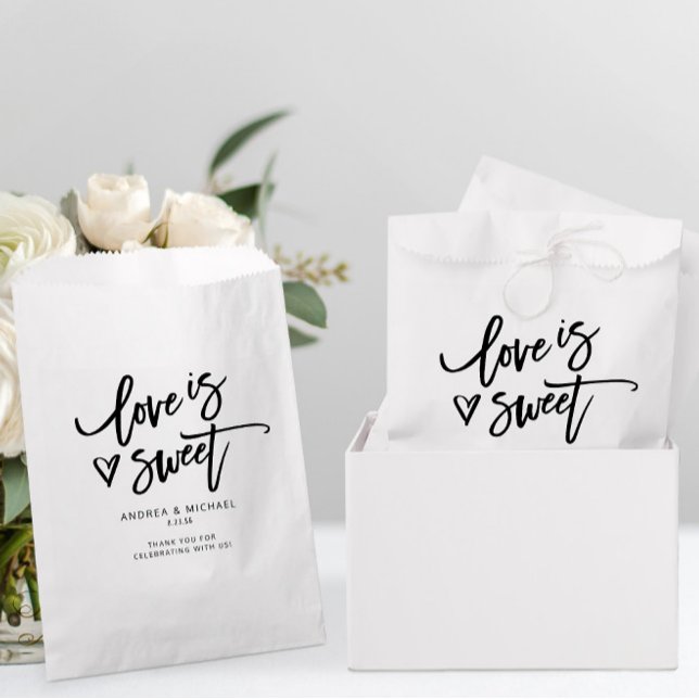Love is Sweet Modern Fun Wedding Heart Handwriting Favour Bags (Love is Sweet Wedding Candy Favor Bags)