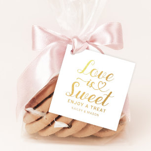 Love is Sweet Modern Heart Script Wedding Gold Favour Tags
