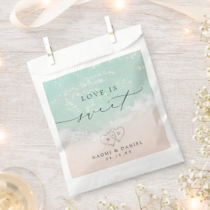 Love is Sweet Modern Script Beach Sand Hearts  Favour Bags