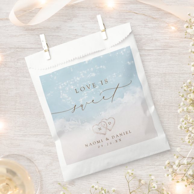 Love is Sweet Modern Script Beach Sand Hearts  Favour Bags (Clipped)