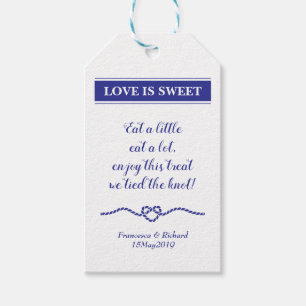 Love Is Sweet Navy Blue Rope Heart Wedding Gift Tags