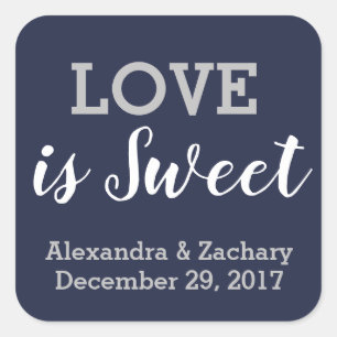 Love is Sweet Navy Blue Silver Wedding Engagement Square Sticker