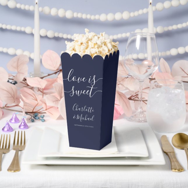 Love Is Sweet Navy Blue Wedding Popcorn Favour Box (Wedding)