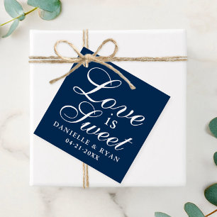Love is Sweet Navy Script Monogram Wedding Favour Tags
