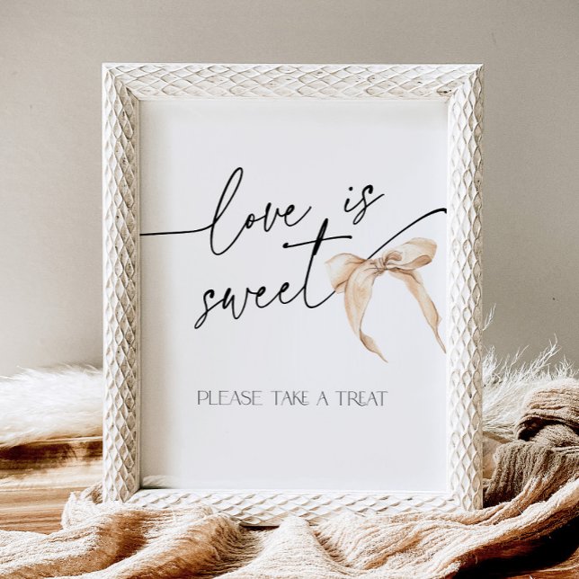 Love is Sweet Neutral Bow Bridal Shower Tie Knot Pedestal Sign (Creator Uploaded)