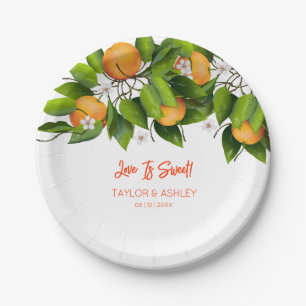 Love Is Sweet Orange Citrus Fruit Paper Plate