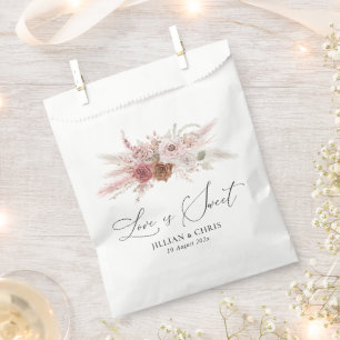 love is sweet pampas floral dusty pink wedding favour bags