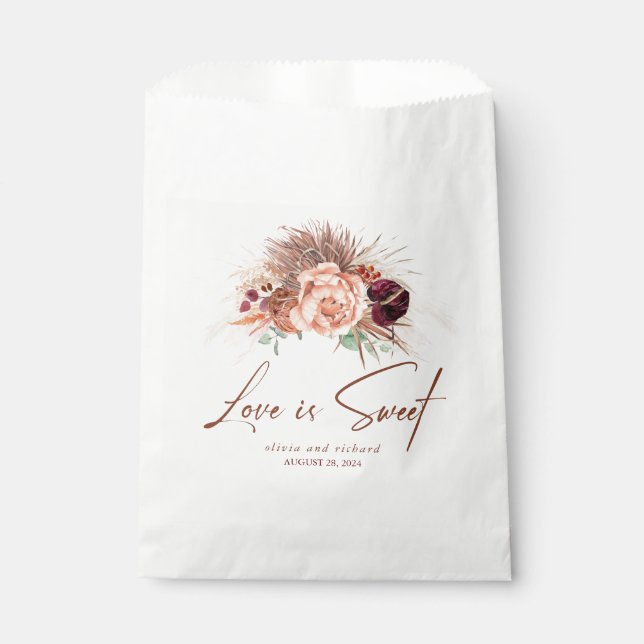 Love is Sweet Pampas Grass Terracotta Floral  Favour Bags (Front)