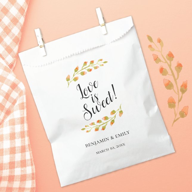Love is Sweet Peach Floral Wedding Favour Bags (Creator Uploaded)