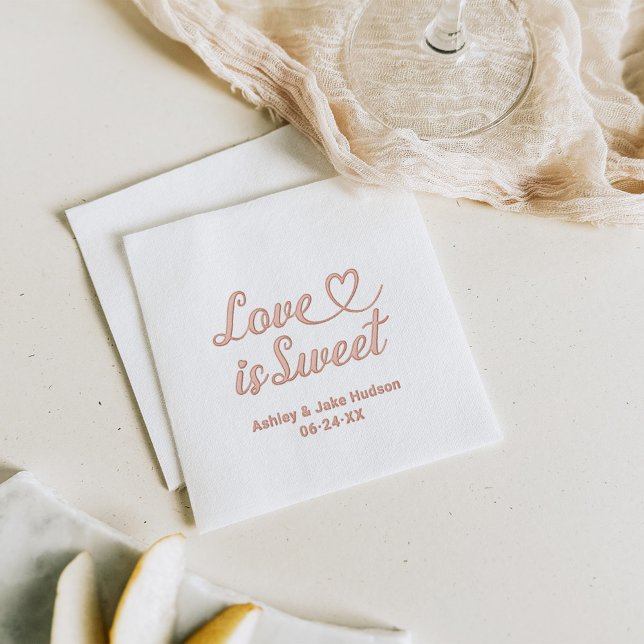 Love is Sweet Personalised Heart Script Wedding Foil Napkins (Creator Uploaded)