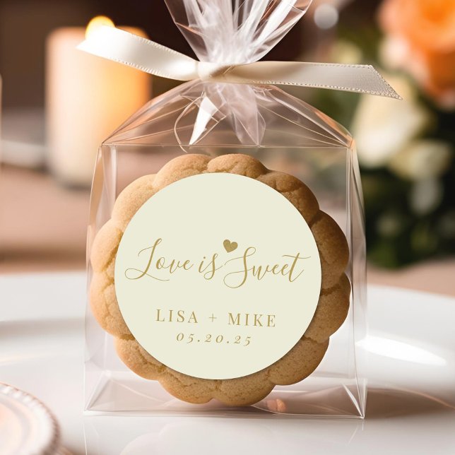 Love is Sweet Personalised Wedding Favour Classic Round Sticker (Creator Uploaded)