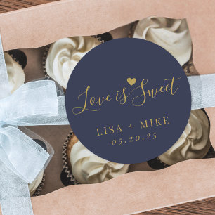Love is Sweet Personalised Wedding Favour Navy Blu Classic Round Sticker