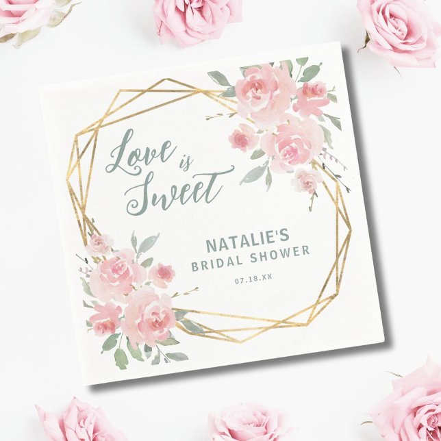Love is Sweet Pink Floral Bridal Shower Napkins (Creator Uploaded)