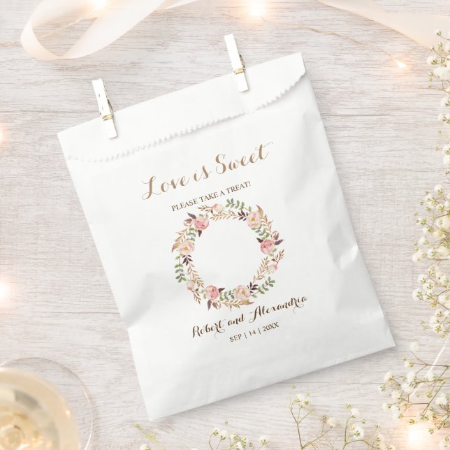 Love is Sweet Pink Floral Wedding Treat Favour Bag (Clipped)