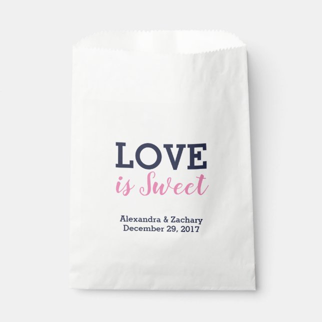 Love is Sweet Pink Navy Blue Wedding Candy Favour Bags (Front)