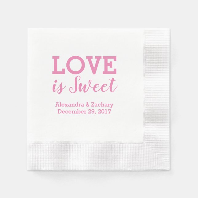 Love Is Sweet Pink Wedding Engagement Party Napkin (Front)