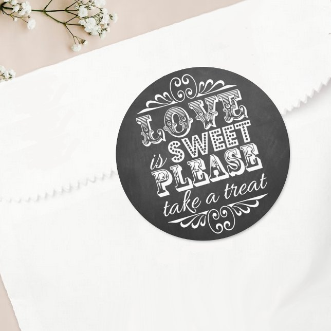 Love Is Sweet, Please Take A Treat! Wedding Favour Classic Round Sticker (Creator Uploaded)