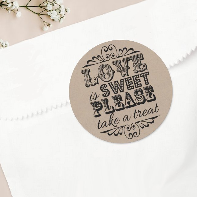 Love Is Sweet, Please Take A Treat! Wedding Favour Classic Round Sticker (Creator Uploaded)