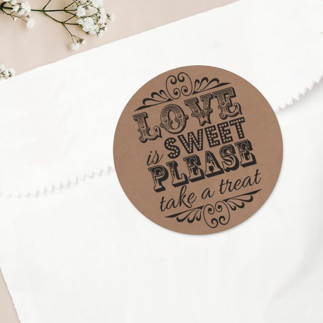 Love Is Sweet, Please Take A Treat! Wedding Favour Classic Round Sticker (Creator Uploaded)