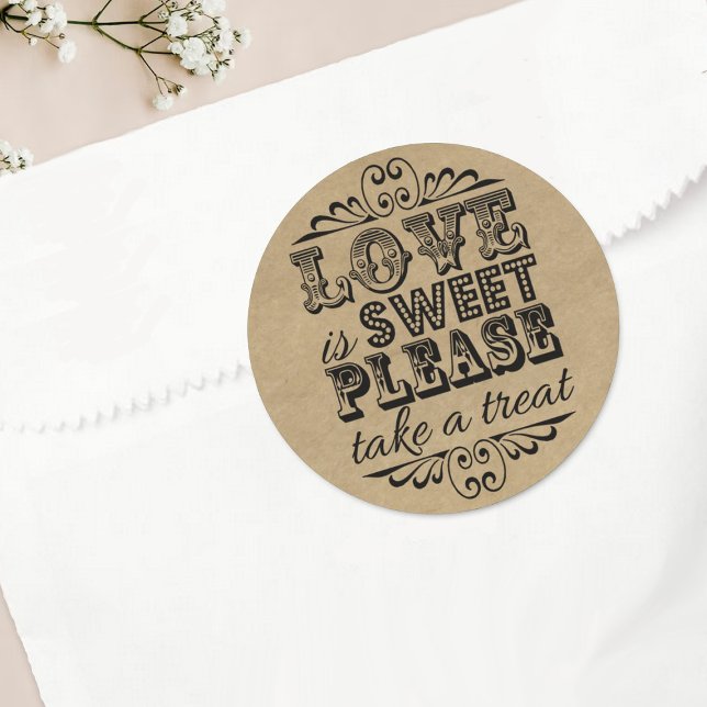 Love Is Sweet, Please Take A Treat! Wedding Favour Classic Round Sticker (Creator Uploaded)