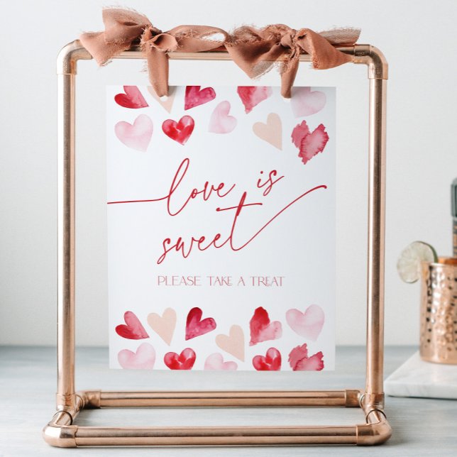 Love is Sweet Red Hearts Bridal Shower Pedestal Sign (Creator Uploaded)
