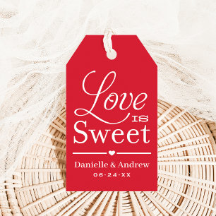 Love is Sweet Red Script Wedding Favour Gift Tags