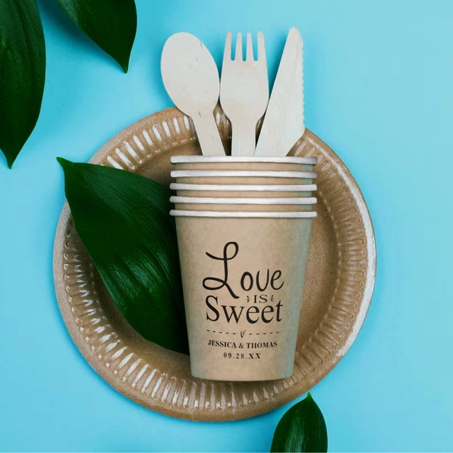 Love Is Sweet! Rustic Kraft Wedding Paper Cups (Creator Uploaded)