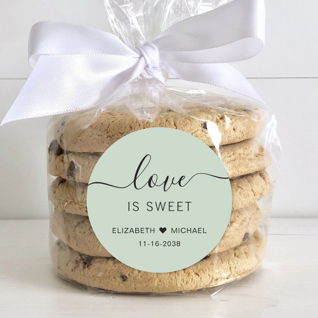 Love Is Sweet Sage Green Wedding Favour Classic Round Sticker (Creator Uploaded)