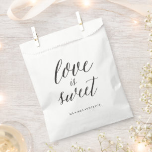 Love Is Sweet Script Chic Calligraphy Name Wedding Favour Bags