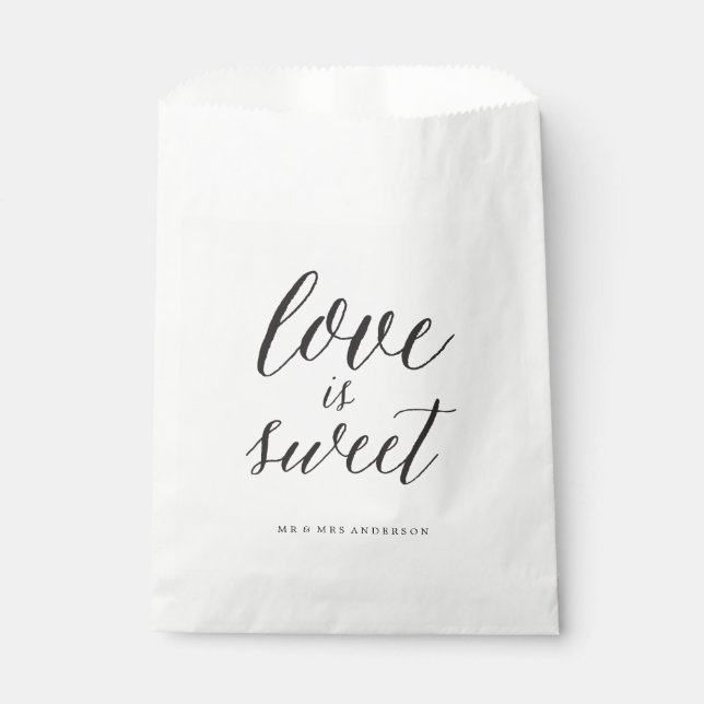 Love Is Sweet Script Chic Calligraphy Name Wedding Favour Bags (Front)