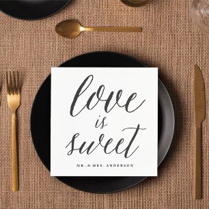 Love Is Sweet Script Modern Calligraphy Wedding Napkin