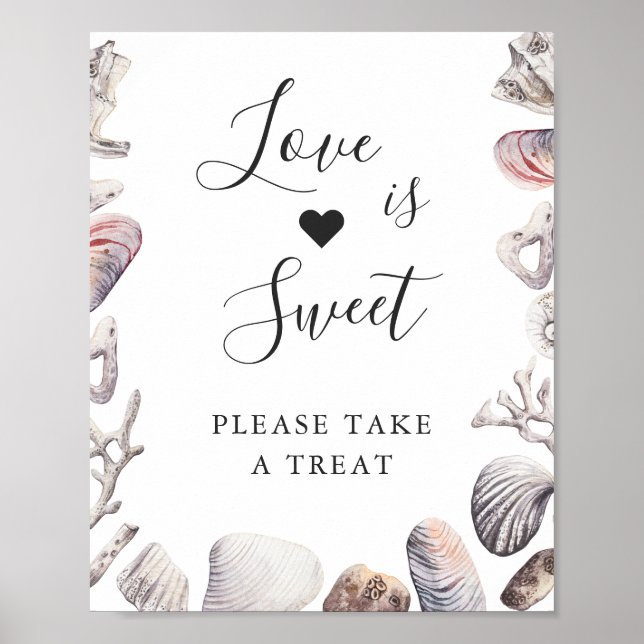 Love Is Sweet Seashell Dessert Table Sign (Front)