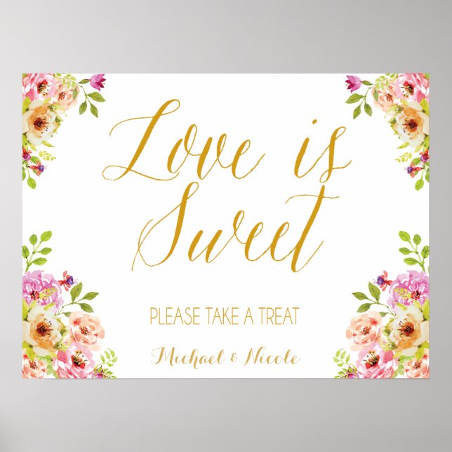 Love is sweet sign | romantic blooms | Gold text (Front)