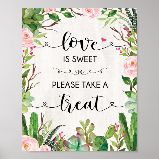 Love is Sweet Succulent Cactus Wedding Favour Sign (Front)