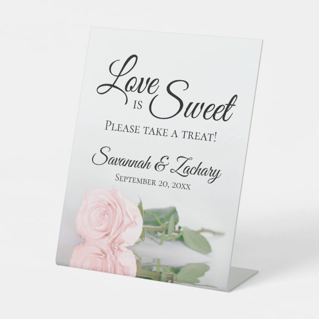 Love is Sweet Take a Treat Blush Pink Rose Wedding Pedestal Sign (Front)