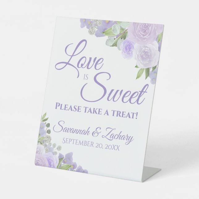 Love is Sweet Take a Treat Lavender Boho Wedding Pedestal Sign (Front)