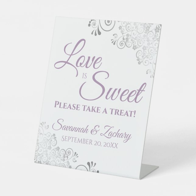 Love is Sweet Take a Treat Lavender on White  Pedestal Sign (Front)