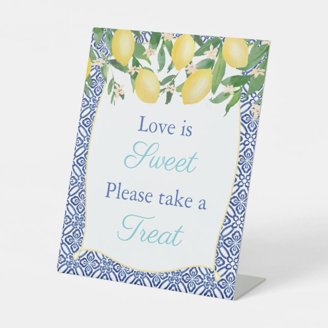 Love Is Sweet Take A Treat Lemons Wedding Shower  Pedestal Sign (Front)